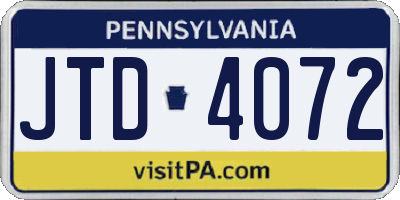 PA license plate JTD4072