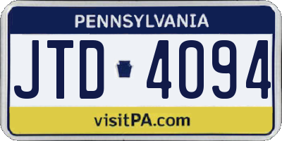 PA license plate JTD4094