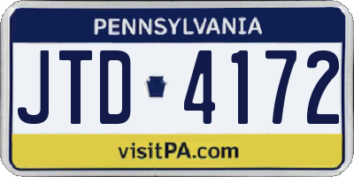PA license plate JTD4172