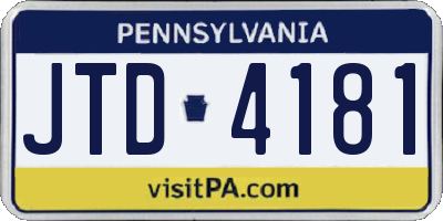PA license plate JTD4181