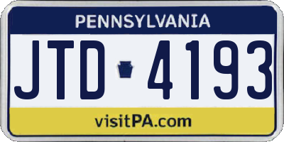 PA license plate JTD4193
