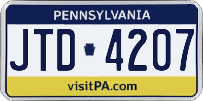 PA license plate JTD4207