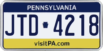 PA license plate JTD4218