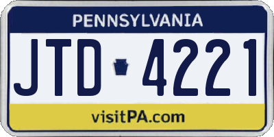 PA license plate JTD4221