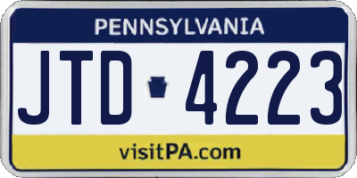 PA license plate JTD4223
