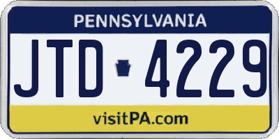 PA license plate JTD4229