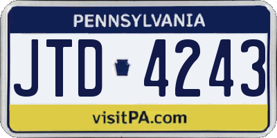 PA license plate JTD4243