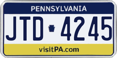 PA license plate JTD4245
