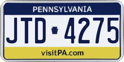 PA license plate JTD4275