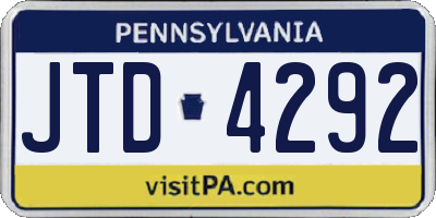 PA license plate JTD4292