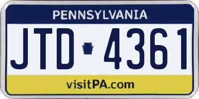 PA license plate JTD4361