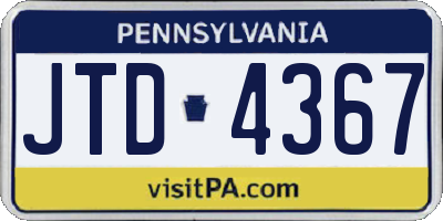PA license plate JTD4367