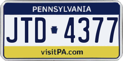 PA license plate JTD4377