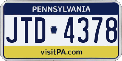PA license plate JTD4378