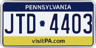PA license plate JTD4403