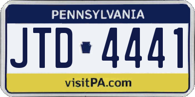 PA license plate JTD4441