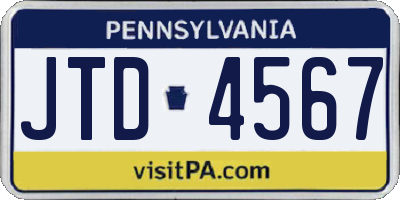 PA license plate JTD4567