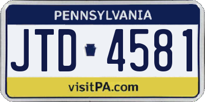 PA license plate JTD4581