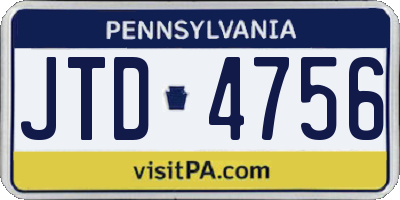 PA license plate JTD4756