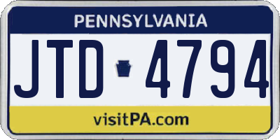 PA license plate JTD4794