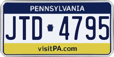 PA license plate JTD4795