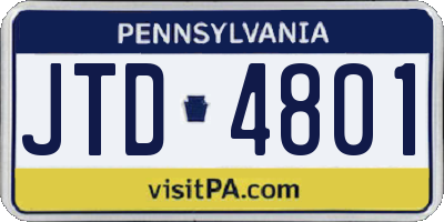 PA license plate JTD4801