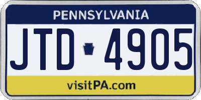 PA license plate JTD4905