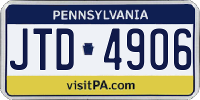 PA license plate JTD4906