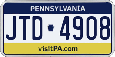 PA license plate JTD4908
