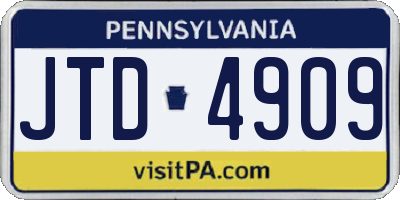 PA license plate JTD4909