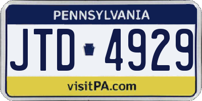 PA license plate JTD4929