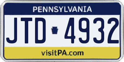 PA license plate JTD4932