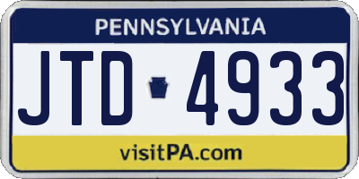 PA license plate JTD4933