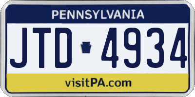 PA license plate JTD4934