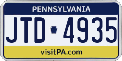 PA license plate JTD4935