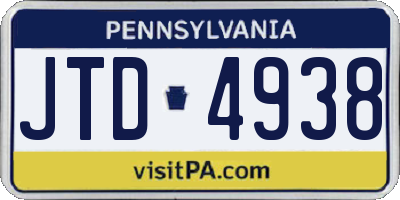 PA license plate JTD4938