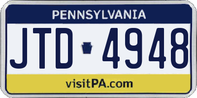 PA license plate JTD4948