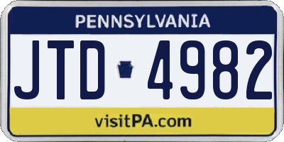PA license plate JTD4982