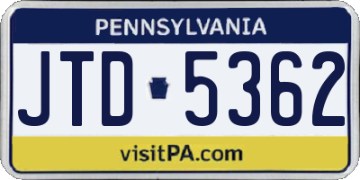 PA license plate JTD5362