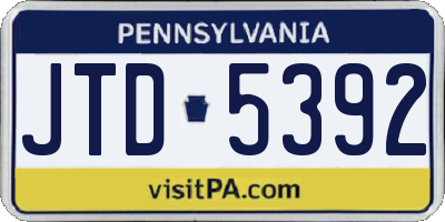 PA license plate JTD5392