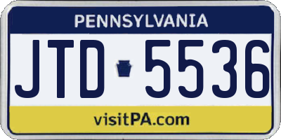 PA license plate JTD5536