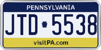 PA license plate JTD5538