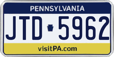 PA license plate JTD5962