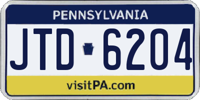 PA license plate JTD6204