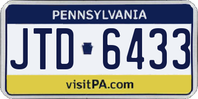 PA license plate JTD6433