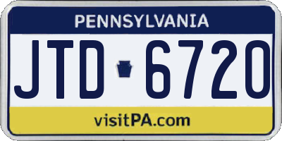 PA license plate JTD6720