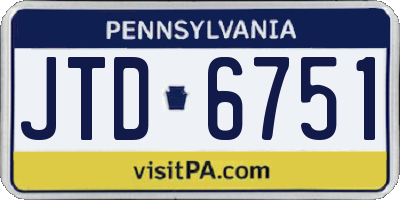 PA license plate JTD6751
