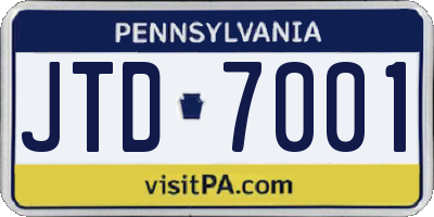 PA license plate JTD7001