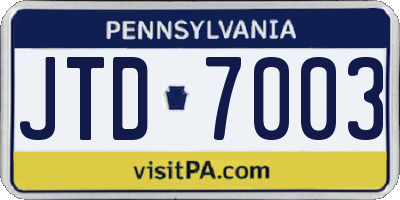 PA license plate JTD7003
