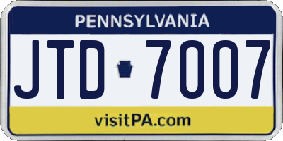 PA license plate JTD7007